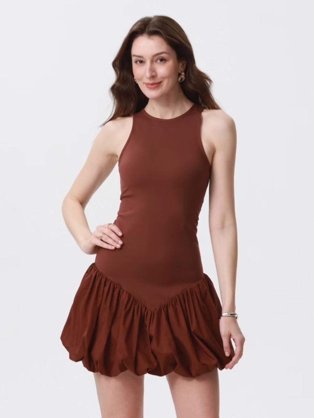 NWT Women's Sleeveless Bubble Hem Knit Mini Bodycon Dress - A New Day™ Brown S